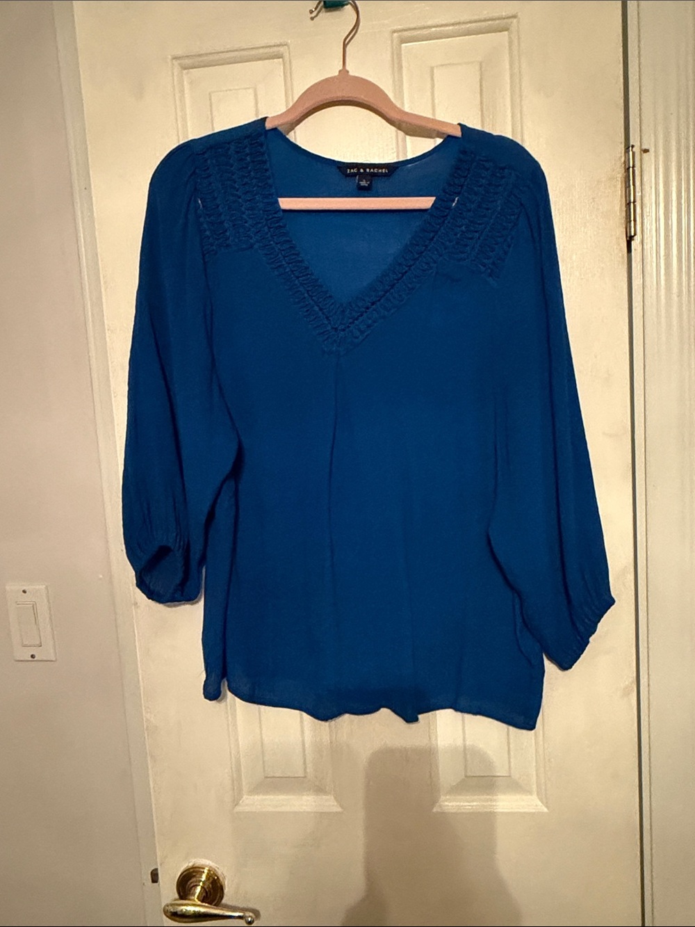 Zac & Rachel Cobalt Blue V-Neck Crochet Trim Blouse